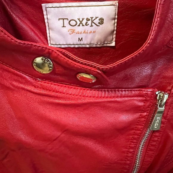 womens red faux leather biker jacket toxik fashion size medium - Picture 4 of 16